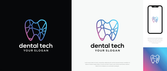Dentistry technology logo design template. Dentistry digital technology logo design vector icon	
