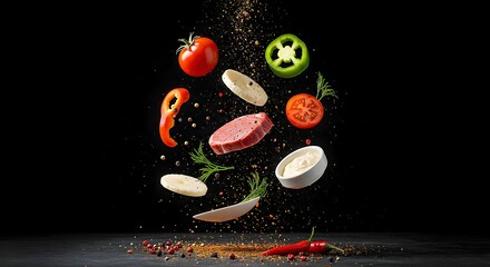 Vibrant Ingredients Mid-Air for Culinary Creation
