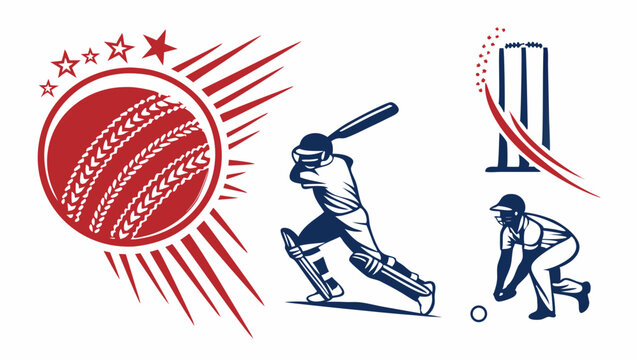 Cricket Line Art &ndash; Batsman, Bowler, Ball, Stumps, Game Moments