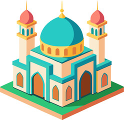 Classic dome mosque in clean cartoon vector with arches and tower