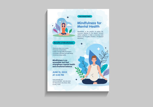 Blue And Green Mindfulness Mental Health Wellness Poster Template

