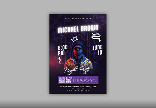 Black And Purple Night Party Music DJ Event Flyer Template