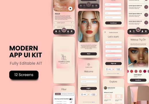 Beige And Pink Makeup App Beauty Product Mobile UI UX Template