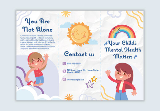 Blue And Yellow Children Mental Health Awareness Kids Support Brochure Template

