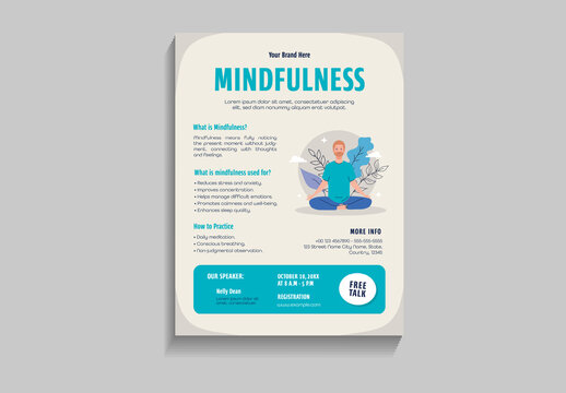 Blue And White Mindfulness Calm Meditation Wellness Flyer Template