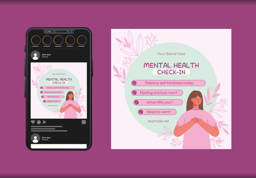 Pink And Green Mental Health Awareness Wellness Emotional Support Post Template


