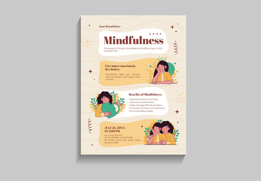 Yellow And Brown Mindfulness Benefits Wellness Selfcare Health Template

