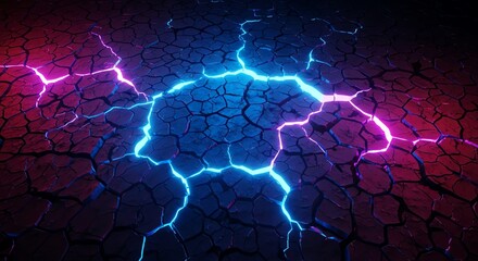 Cracked ground with neon lights texture