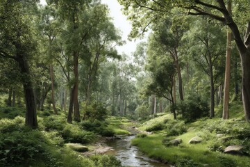 Fototapeta premium Serene forest stream landscape isolated on white background