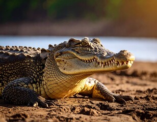 Obraz premium Nile Crocodile Resting on Riverbank