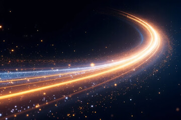 Dynamic Light Trails with Sparkling Particles on Dark Background