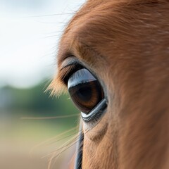 Close-up of a horse's eye capturing detail and reflection in nature
