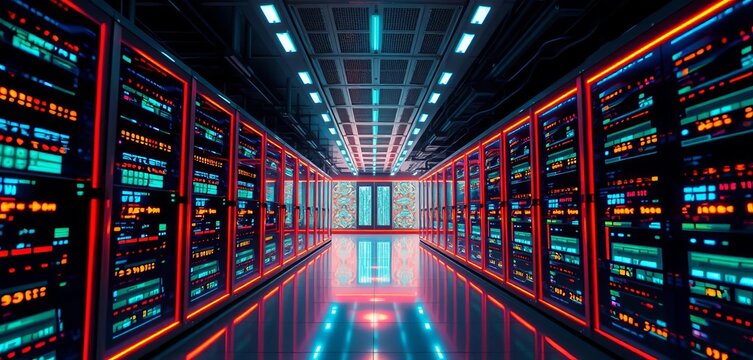 Abstract glowing server room with data streams,  infrastructure,  data analytics