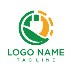 Creative green city logo symbolizing harmony between nature and buildings. Perfect for eco-friendly, real estate, or farming use.