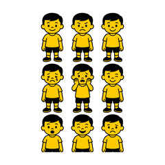 Boy with Different Emotions Cartoon Character Set