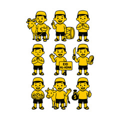 Cartoon Boy Set Celebrating Eid al-Adha