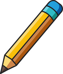 Yellow pencil icon with pink eraser tip in flat cartoon vector style