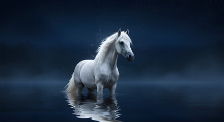 Shimmering Mane Horse at Night PNG