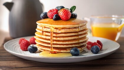 morning treat with golden pancakes and natural topping sweet comfort food ideal for cozy home or weekend brunch