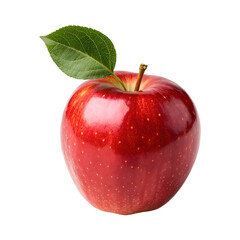 Red Apple, with leaf,  isolated on a transparent background