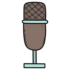 Hand drawn cartoon microphone on white background.