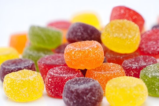 Delicious colorful gummy candies close up shot showcasing vibrant flavors and textures