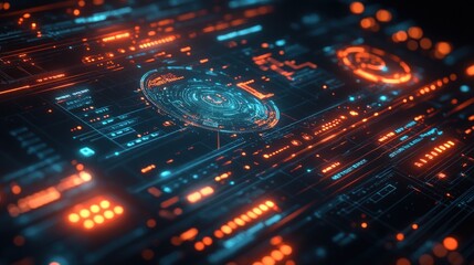 Futuristic digital interface with glowing panels (1)