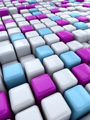 Obraz premium Colorful Cubes Abstract Background - Array of glossy cubes in white, light blue, and purple, creating a vibrant abstract pattern