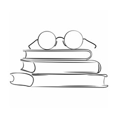 Simple outline of eyeglasses resting on a stack of books for educational imagery
