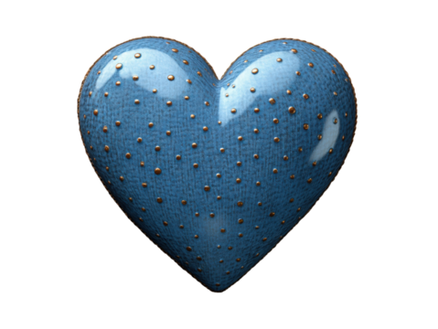 A blue heart with gold dots on it