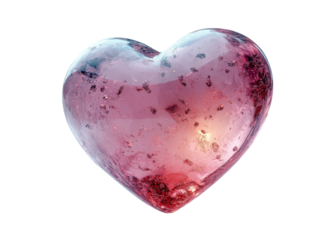 A heart made of glass is sitting on a white background