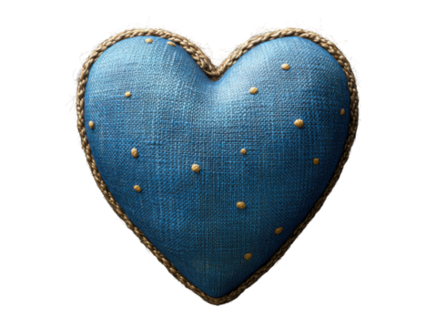A blue heart with gold accents sits on a white background