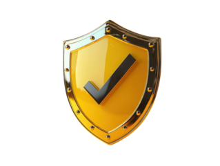 A gold shield with a check mark on it