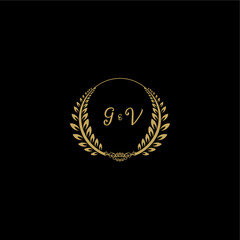 Fototapeta premium GV beautiful, feminine and elegant wedding monogram initial logo with circle floral gold