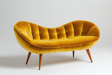 Modern Yellow Velvet Sofa with Wooden Legs for Stylish Interiors