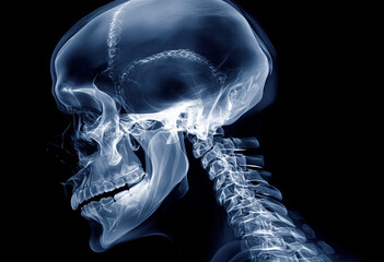 X-ray Skull and Cervical Spine in Side Profile with Blue Tones