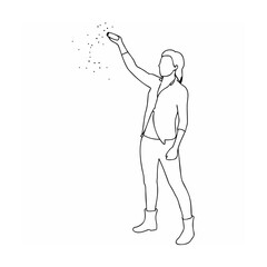 Minimalist line drawing of a person sprinkling something from a container upward
