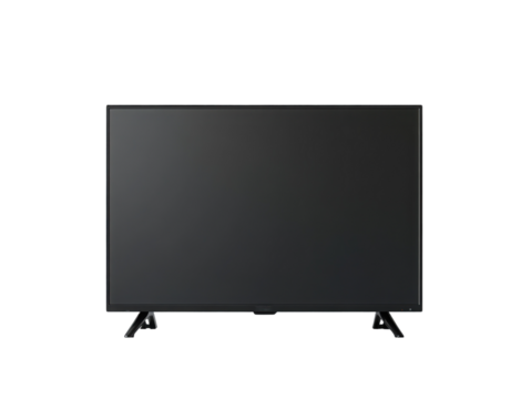 A black television is turned off