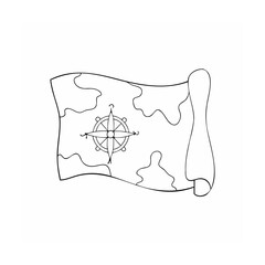 Hand drawn map with a compass rose illustration for adventure and navigation concept