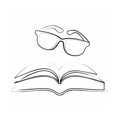 Simple illustration of glasses on top of open book representing reading and education