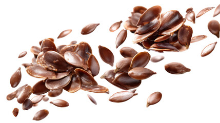 Obraz premium Flax Seeds in Loose Cluster Gravity Effect on Transparent Background