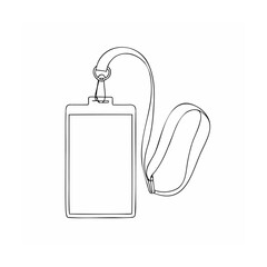 Simple line art illustration of an empty id badge with a lanyard for event access