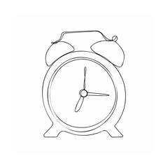 Simple one line drawing of an alarm clock with black and white linear style