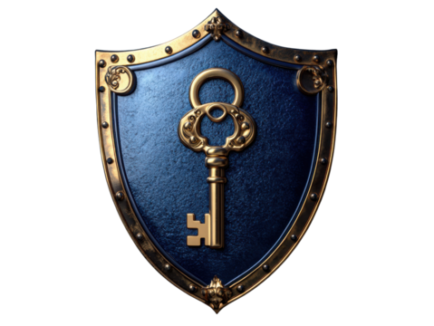 A blue shield with a golden key on it