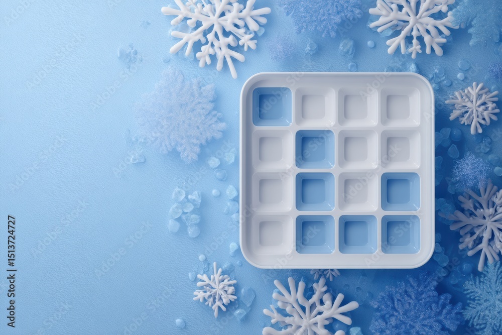 Poster Frozen Food Month Poster Mockup With Snowflake Design and Organized Product Grid in a Clean Top Layout