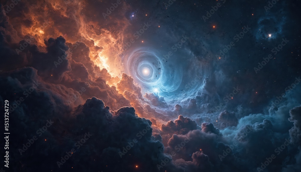 Poster immersive deep space illustration featuring bright celestial objects and dark voids. stellar field w