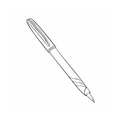 Simple black and white line art illustration of a fine tipped pen for writing
