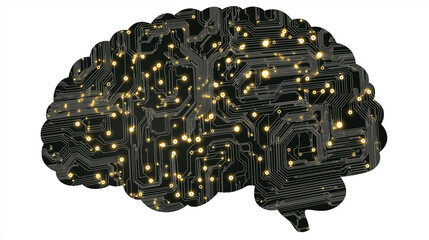 Obraz premium Modern artificial intelligence brain with neural connections, glowing circuits, tech style, flat vector, isolated on white, editable stroke