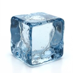 Obraz premium Transparent ice cube isolated on white. Refreshing cold drink theme. Water, beverage, freshness, cold temperature. Summer cocktails concept. Isolated on white background with copy space. Transparent