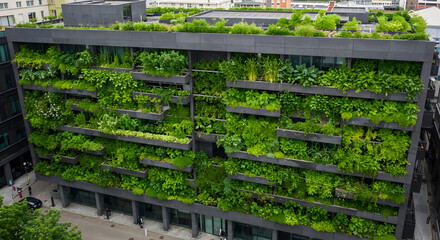 Green Building: Living facade of a modern urban building.